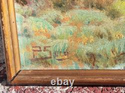 Tableau ancien signé. Paysage Sous Bois. Peinture huile sur panneau D'isorel