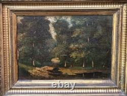 Tableau ancien signé. Paysage Sous Bois. Peinture huile sur panneau de bois