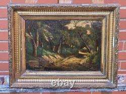 Tableau ancien signé. Paysage Sous Bois. Peinture huile sur panneau de bois
