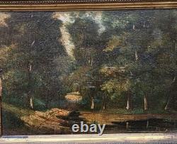 Tableau ancien signé. Paysage Sous Bois. Peinture huile sur panneau de bois