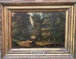 Tableau ancien signé. Paysage Sous Bois. Peinture huile sur panneau de bois