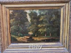 Tableau ancien signé. Paysage Sous Bois. Peinture huile sur panneau de bois