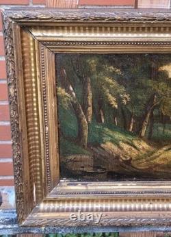 Tableau ancien signé. Paysage Sous Bois. Peinture huile sur panneau de bois