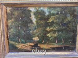 Tableau ancien signé. Paysage Sous Bois. Peinture huile sur panneau de bois