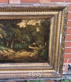Tableau ancien signé. Paysage Sous Bois. Peinture huile sur panneau de bois