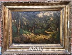 Tableau ancien signé. Paysage Sous Bois. Peinture huile sur panneau de bois