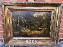 Tableau ancien signé. Paysage Sous Bois. Peinture huile sur panneau de bois