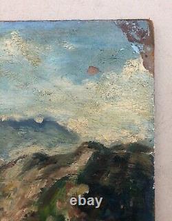 Tableau ancien signé, Paysage de montagne, Huile sur isorel, Peinture, XXe