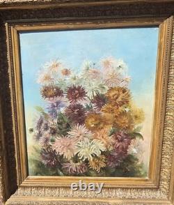 Tableau ancien signé Peinture huile sur toile 1896 Bouquet de chrysanthèmes Tableau ancien signé Peinture huile sur toile 1896 Bouquet de chrysanthèmes