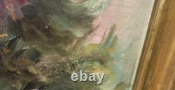 Tableau ancien signé Peinture huile sur toile 1896 Bouquet de chrysanthèmes