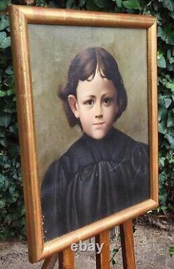 Tableau ancien signé Portrait Enfant Peinture huile sur toile