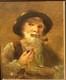 Tableau ancien signé Portrait Homme Peinture huile sur panneau de bois