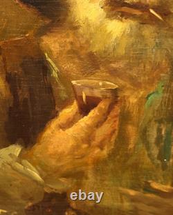 Tableau ancien signé Portrait Homme Peinture huile sur panneau de bois