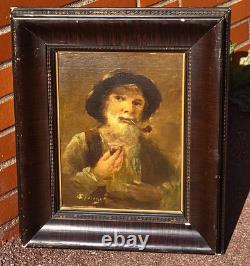 Tableau ancien signé Portrait Homme Peinture huile sur panneau de bois