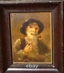 Tableau ancien signé Portrait Homme Peinture huile sur panneau de bois