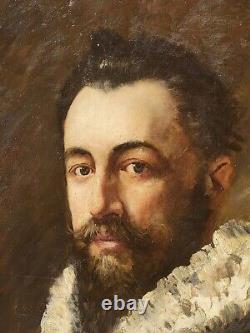 Tableau ancien signé Portrait Homme Peinture huile sur toile Style XVlll° XlXème
