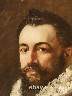 Tableau ancien signé Portrait Homme Peinture huile sur toile Style XVlll° XlXème