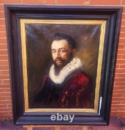 Tableau ancien signé Portrait Homme Peinture huile sur toile Style XVlll° XlXème