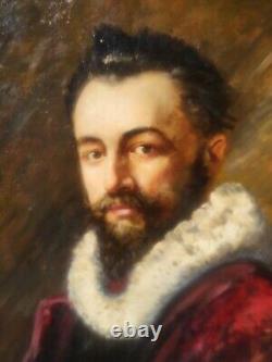 Tableau ancien signé Portrait Homme Peinture huile sur toile Style XVlll° XlXème