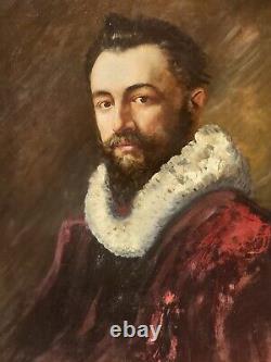 Tableau ancien signé Portrait Homme Peinture huile sur toile Style XVlll° XlXème