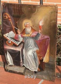 Tableau ancien signé. Saint Augustin. Peinture huile sur toile Style XVlll°