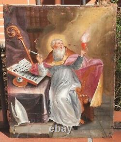 Tableau ancien signé. Saint Augustin. Peinture huile sur toile Style XVlll°