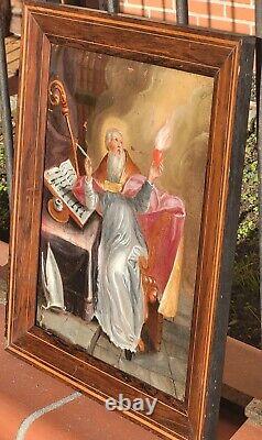 Tableau ancien signé. Saint Augustin. Peinture huile sur toile Style XVlll°