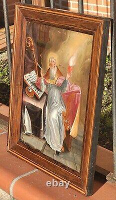 Tableau ancien signé. Saint Augustin. Peinture huile sur toile Style XVlll°