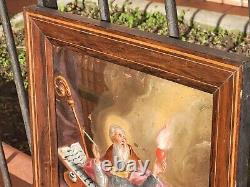 Tableau ancien signé. Saint Augustin. Peinture huile sur toile Style XVlll°