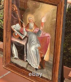 Tableau ancien signé. Saint Augustin. Peinture huile sur toile Style XVlll°