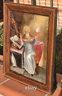 Tableau ancien signé. Saint Augustin. Peinture huile sur toile Style XVlll°