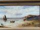 Tableau ancien signé. Scène Bord De Mer. Peinture huile sur panneau de bois