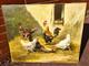 Tableau ancien signé. Scène de Basse Cour Poules Coq. Peinture huile sur toile