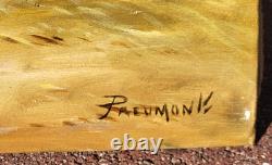 Tableau ancien signé. Scène de Basse Cour Poules Coq. Peinture huile sur toile
