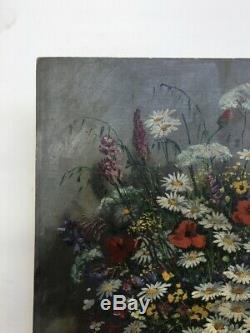 Tableau ancien signé Seevagen, Huile sur toile marouflée sur carton, Fleurs