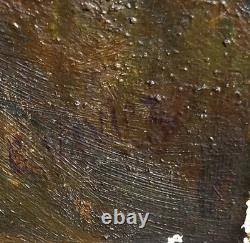 Tableau ancien signé. Un Pont en pierre. Peinture huile sur toile