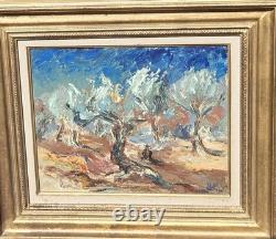 Tableau ancien signé Vieux oliviers. Peinture huile sur toile
