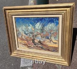 Tableau ancien signé Vieux oliviers. Peinture huile sur toile