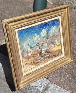 Tableau ancien signé Vieux oliviers. Peinture huile sur toile