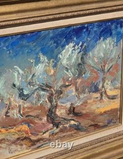 Tableau ancien signé Vieux oliviers. Peinture huile sur toile