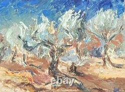 Tableau ancien signé Vieux oliviers. Peinture huile sur toile