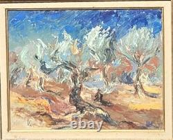 Tableau ancien signé Vieux oliviers. Peinture huile sur toile