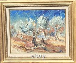 Tableau ancien signé Vieux oliviers. Peinture huile sur toile
