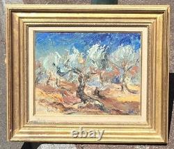 Tableau ancien signé Vieux oliviers. Peinture huile sur toile