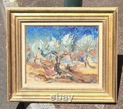 Tableau ancien signé Vieux oliviers. Peinture huile sur toile