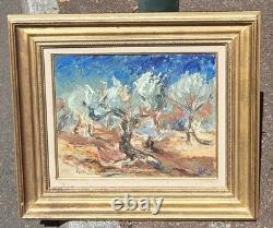 Tableau ancien signé Vieux oliviers. Peinture huile sur toile