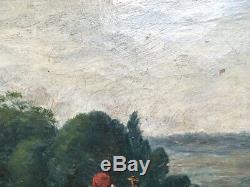Tableau ancien signé Vogt, huile sur toile, paysage impressionniste, XIXe