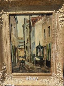 Tableau ancien signé Vue Ruelle Étroite Animèe. Peinture huile sur toile