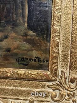 Tableau ancien signé Vue Ruelle Étroite Animèe. Peinture huile sur toile