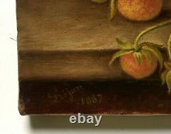 Tableau ancien signé et daté 1887, Huile sur toile, Nature morte, Fruits, XIXe